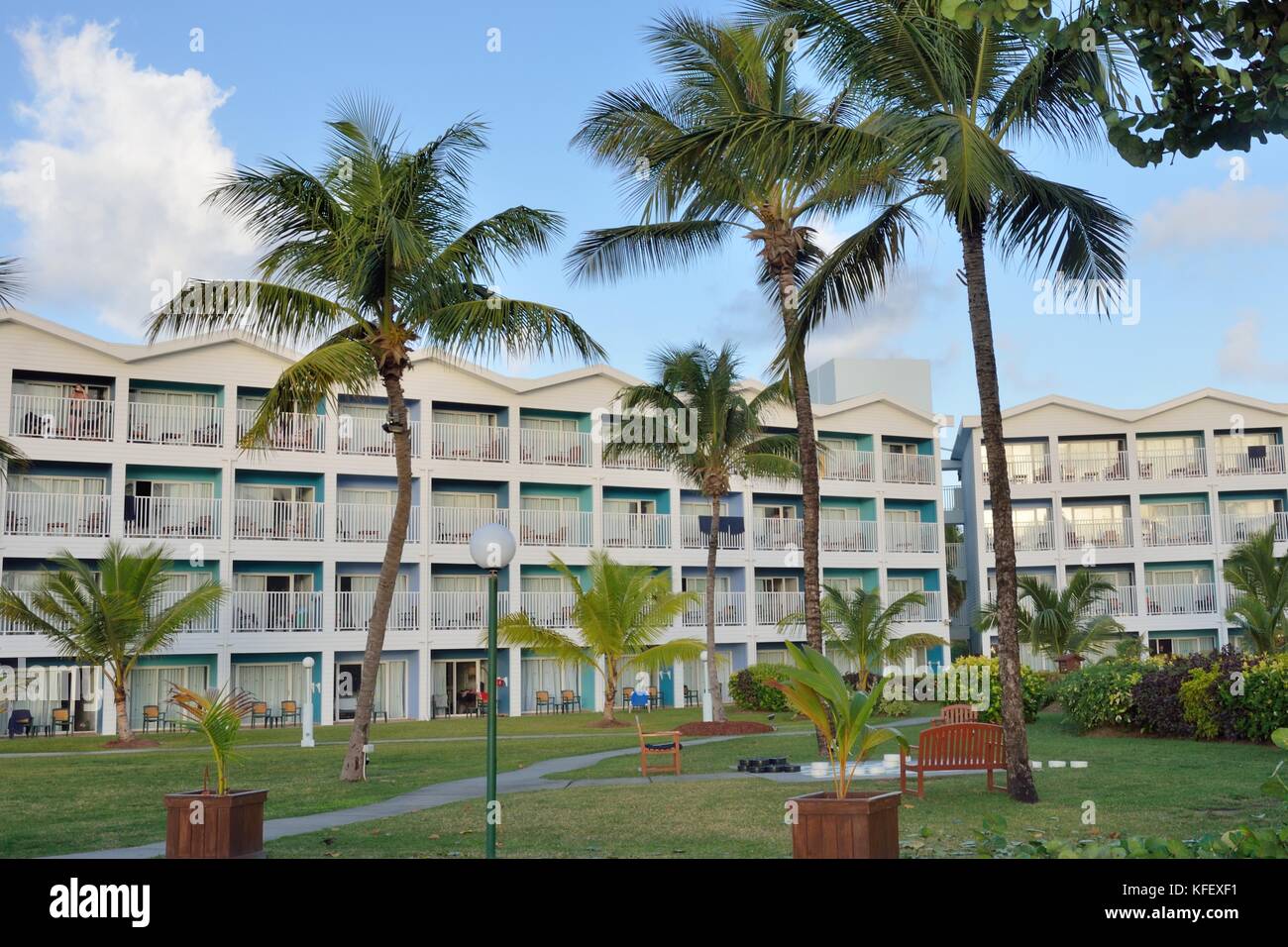 Caribbean large hotel with trees Stock Photo