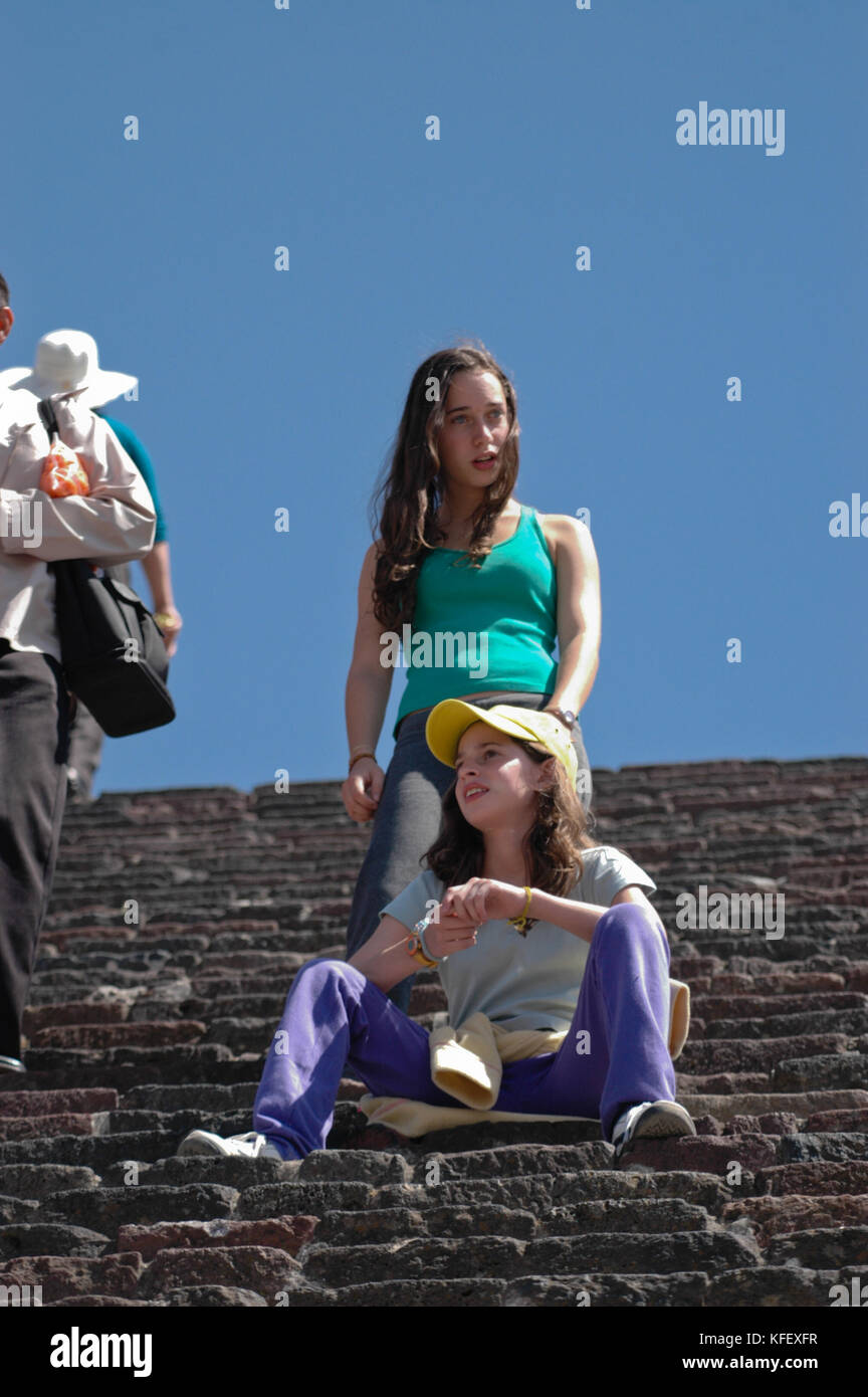 Children having fun climbing and reaching the top of Pyramid of the Sun