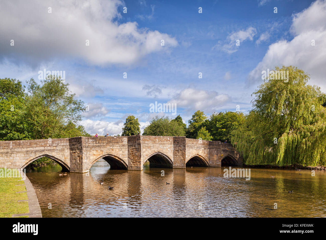 The 13th century, five arched bridge on the River Wye at Bakewell, Derbyshire, England Stock Photo