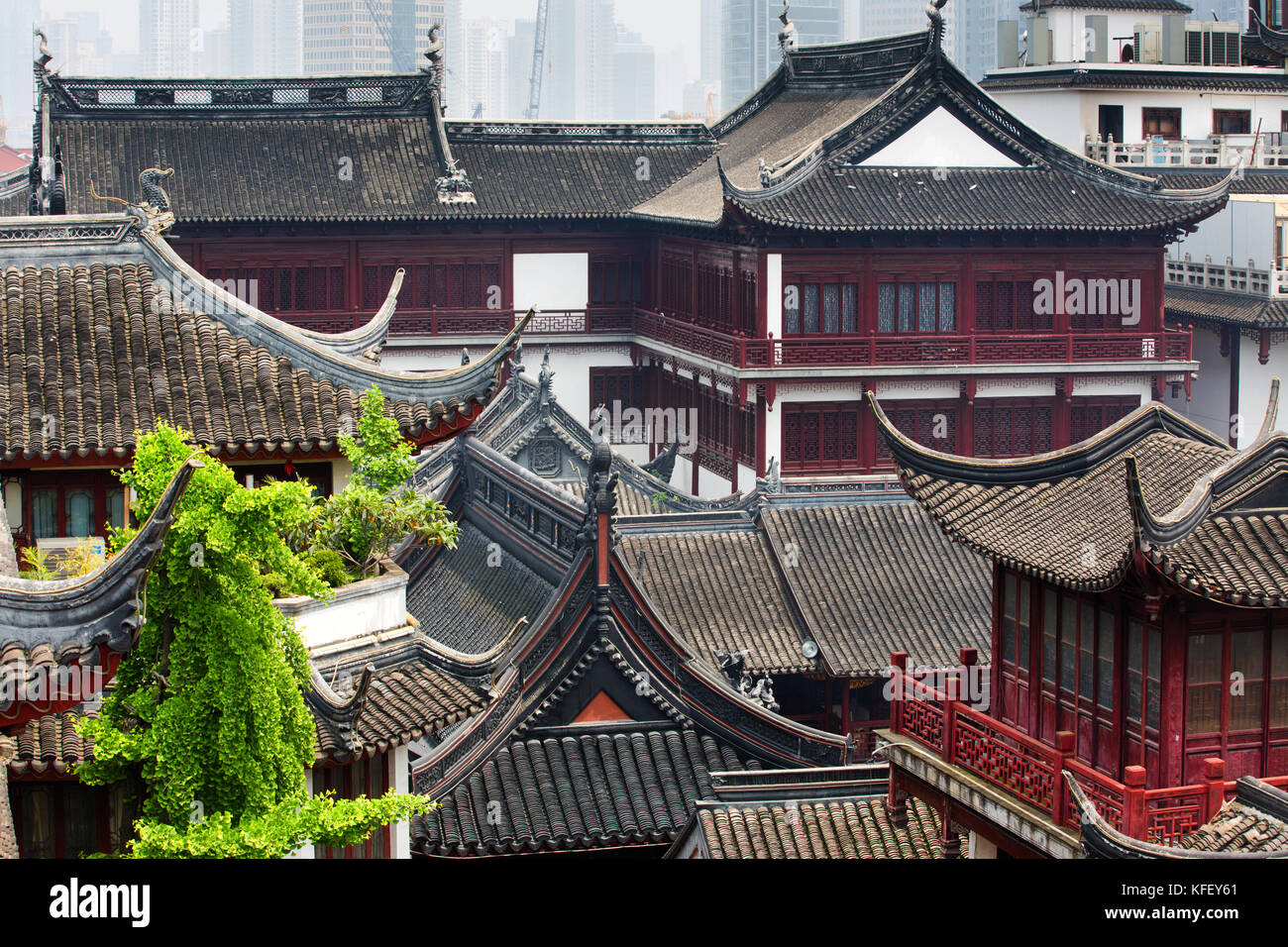 Top view of tiled roofs of the urban district