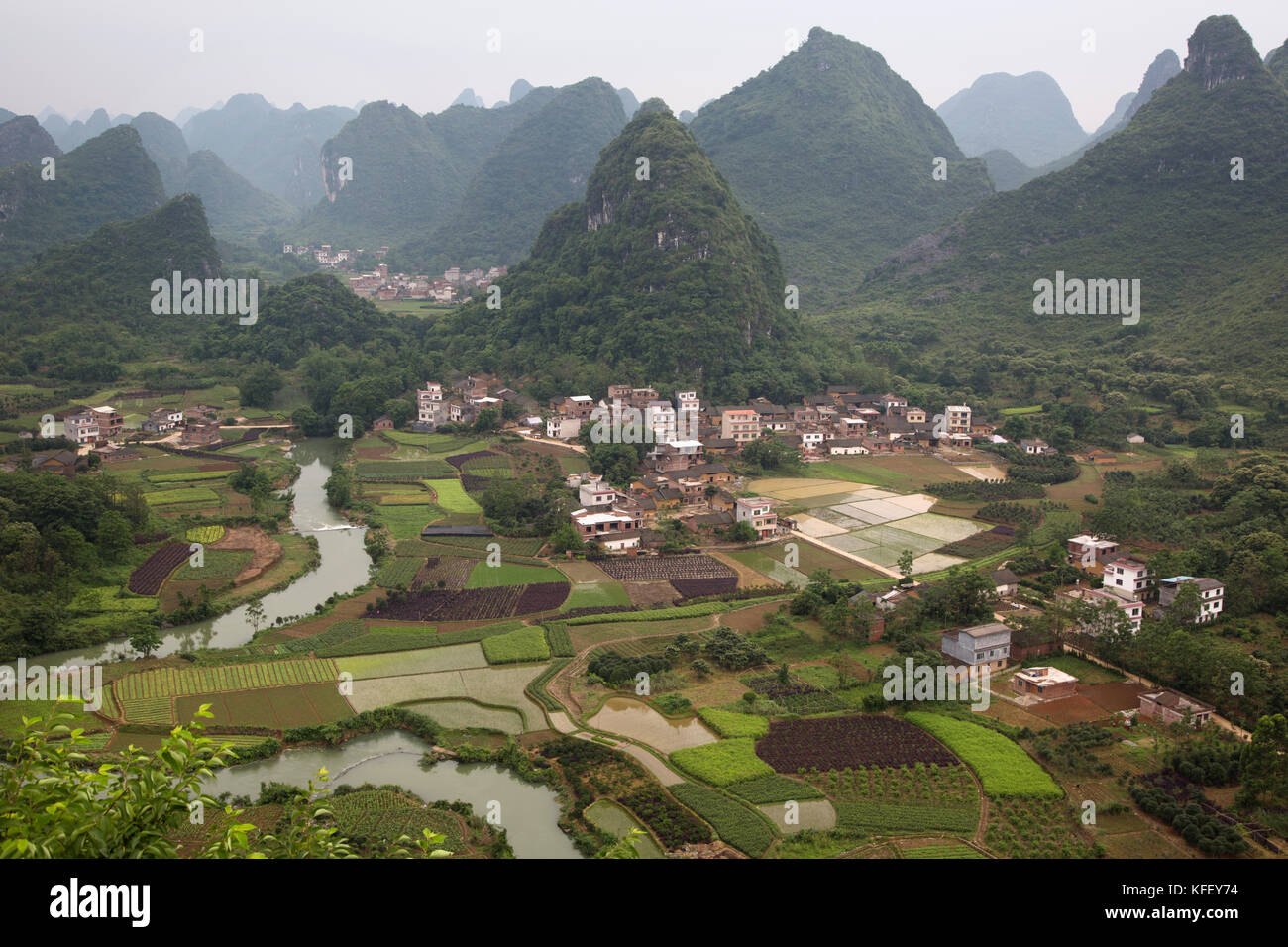 Rural landscape near the town of Yangshuo County of Guilin province in China Stock Photo