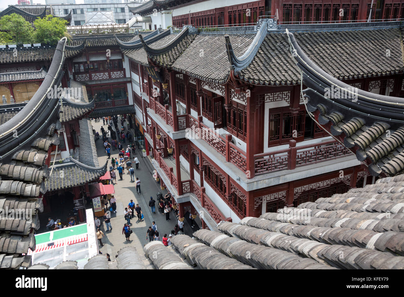 Top view of tiled roofs of the urban district