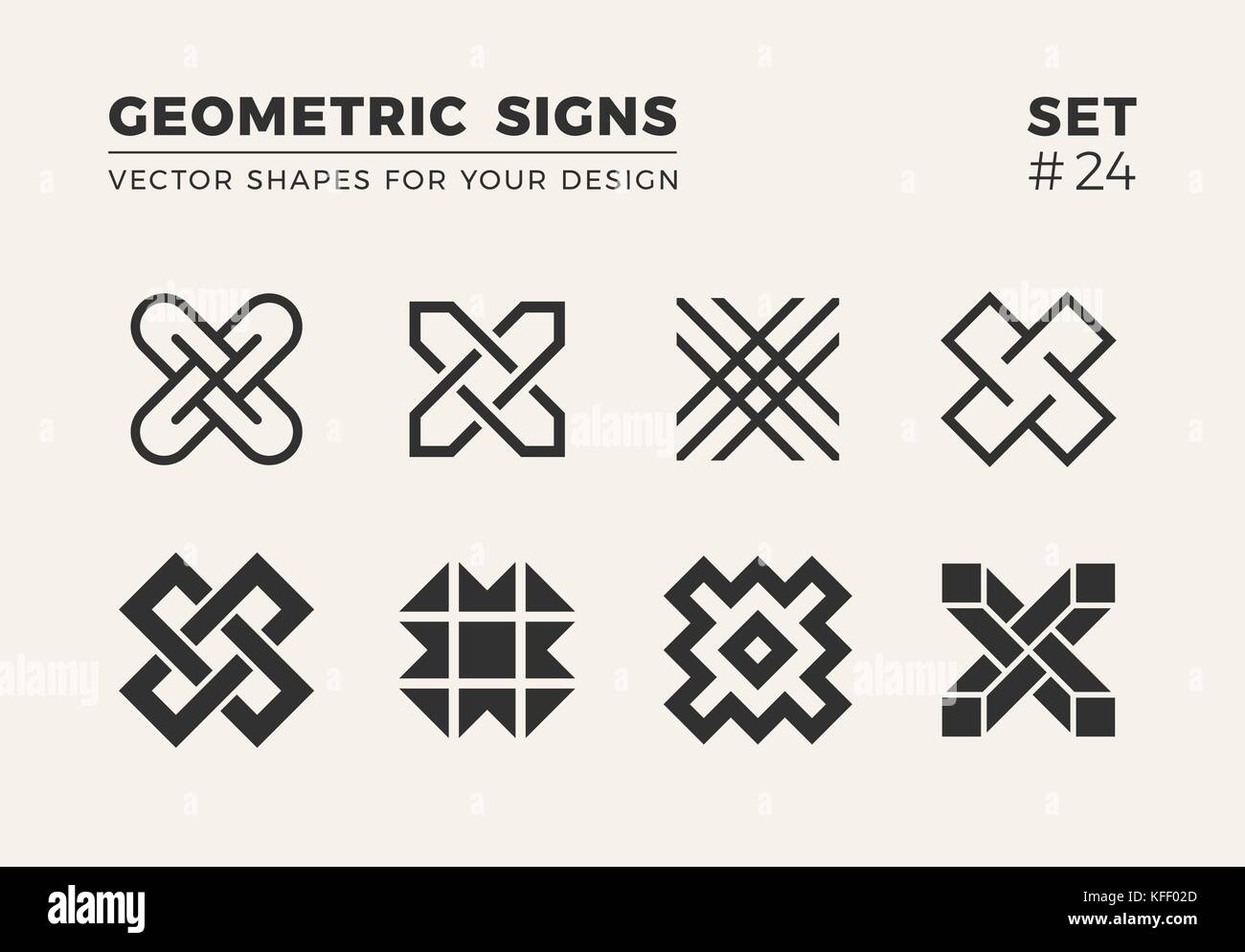 Set of eight minimalistic trendy shapes. Stylish vector logo emblems for Your design. Simple