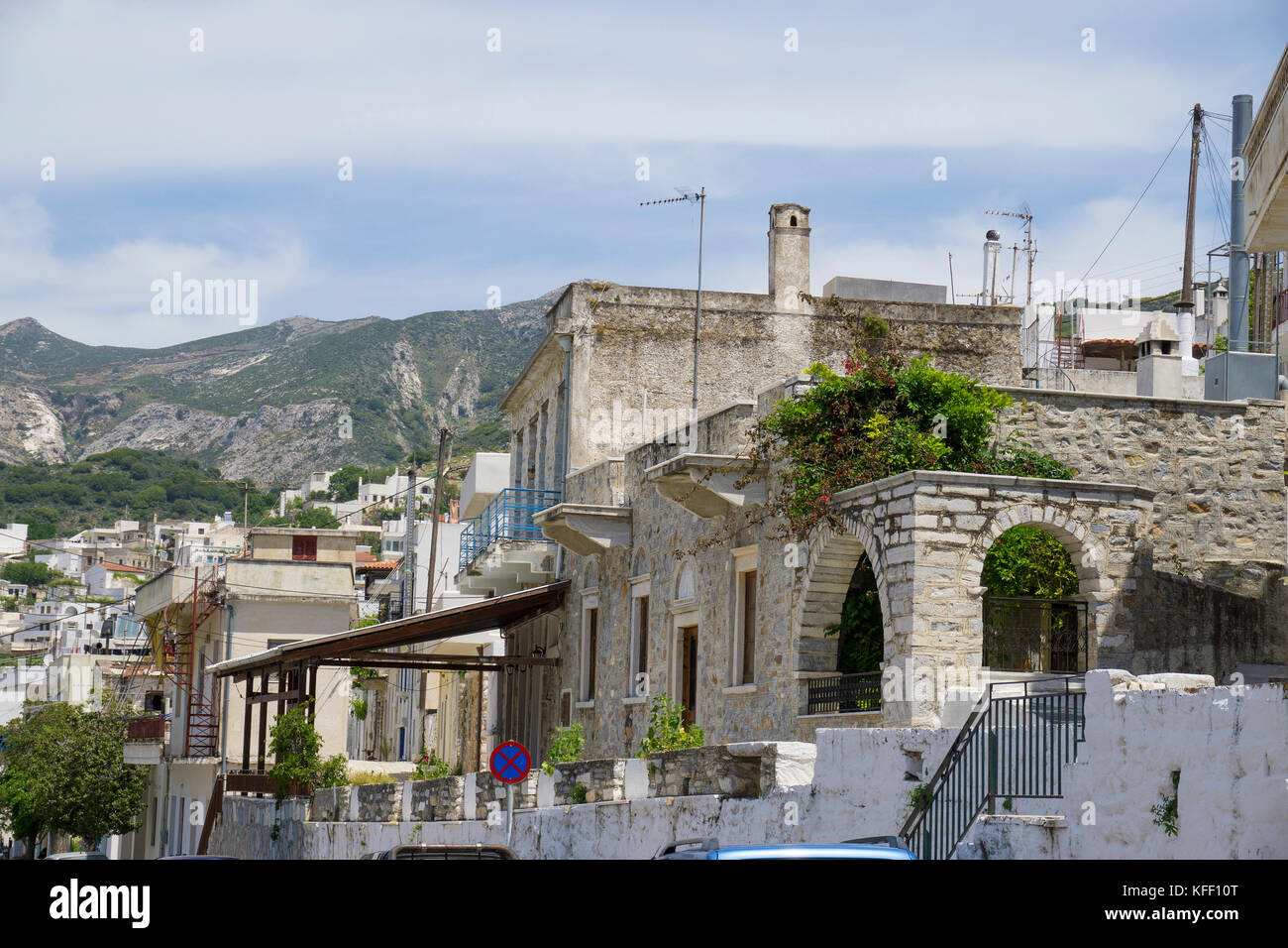 Typical houses at the village Filoti, Naxos island, Cyclades, Aegean, Greece Stock Photo