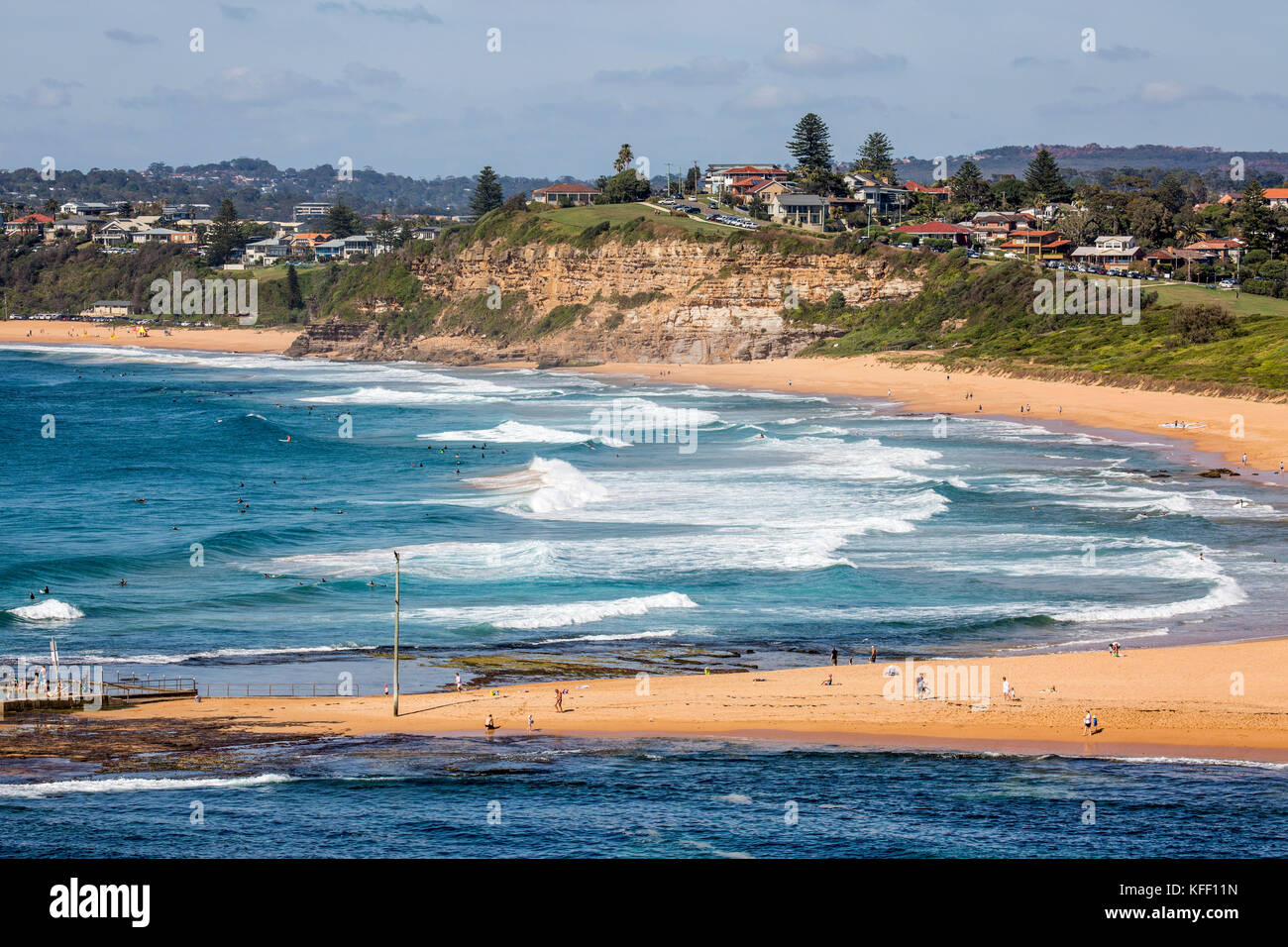View of Mona Vale beach and in the distance Warriewood beach on Sydney