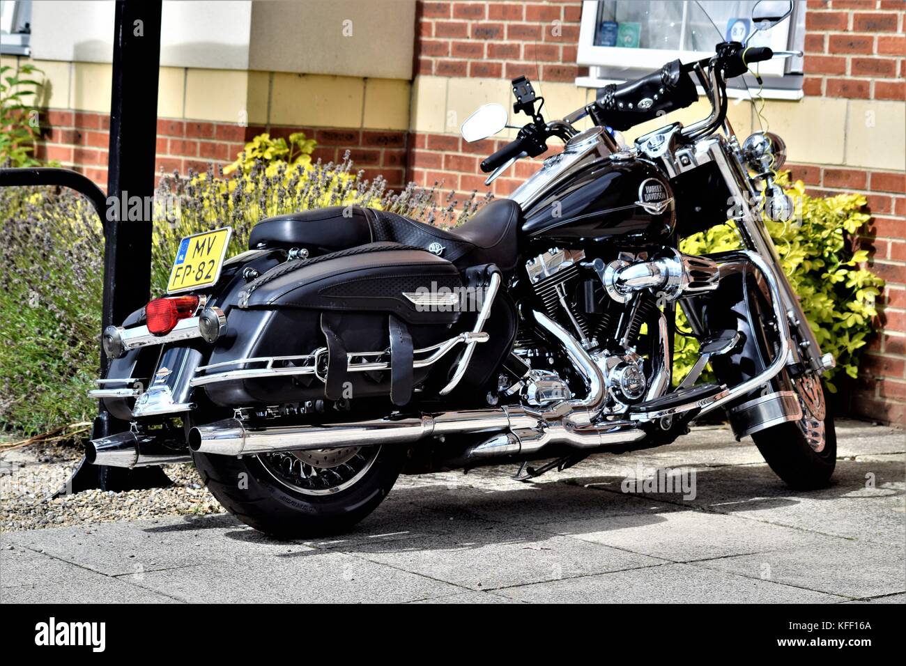 Black Harley Davidson Bike Stock Photo