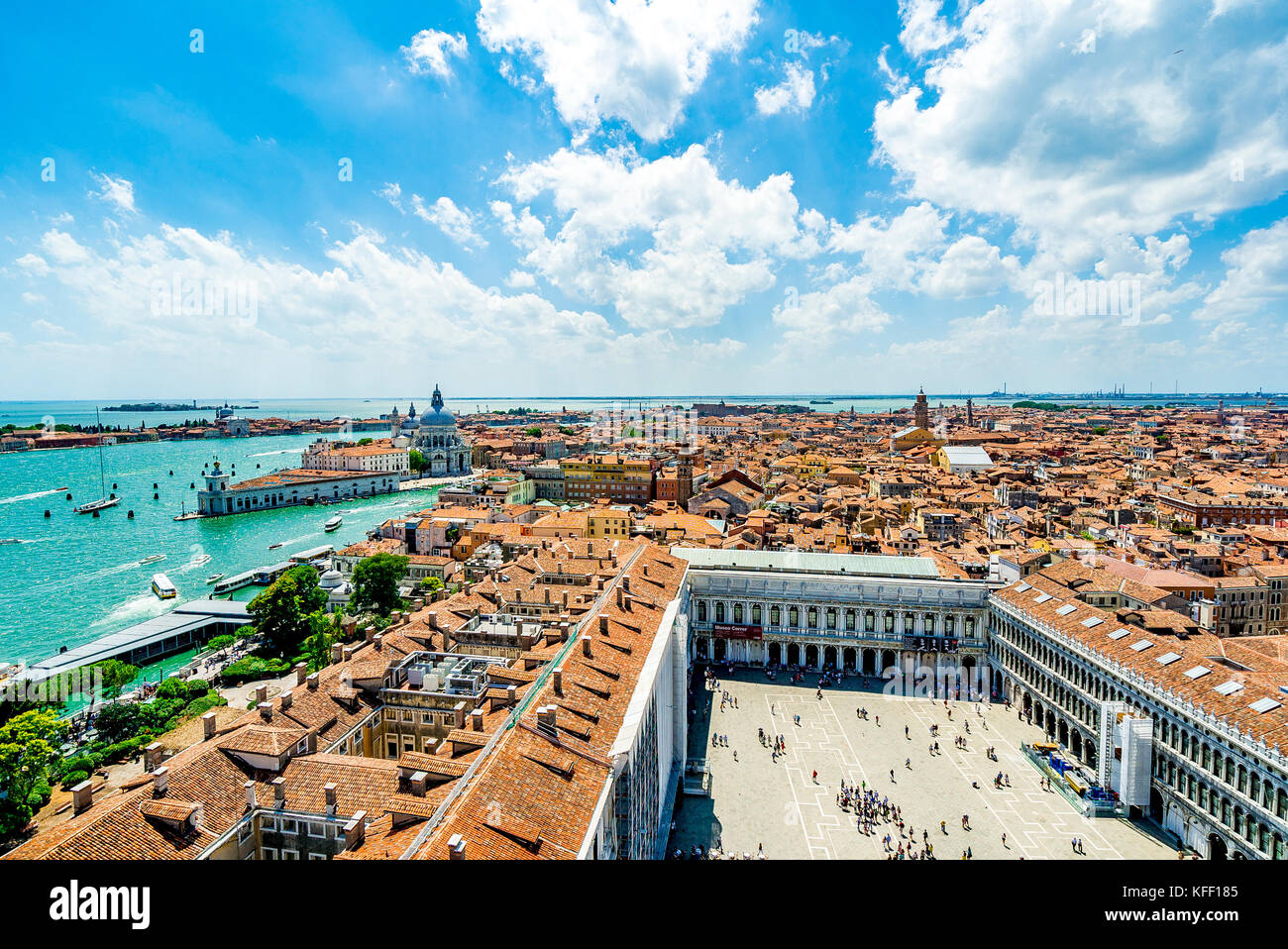 The grand canal waterfront as viewed from Bell Tower in St. Mark's Square in Venice, Italy Stock Photo