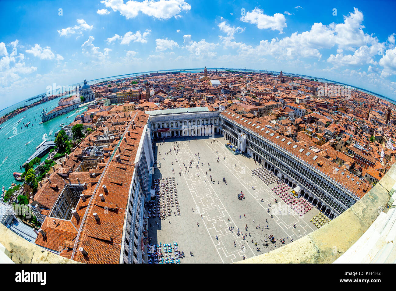 Aerial view of St Mark's Square (Piazza San Marco) in Venice, Italy. Fisheye lens perspective. Stock Photo