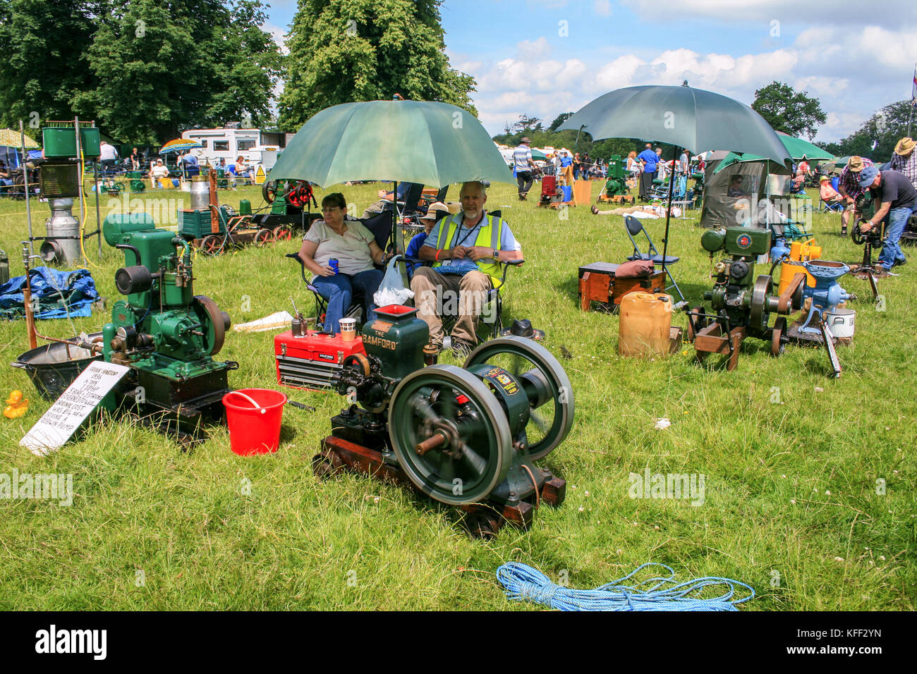 Stationary engines on display and being attended to at Astle Park