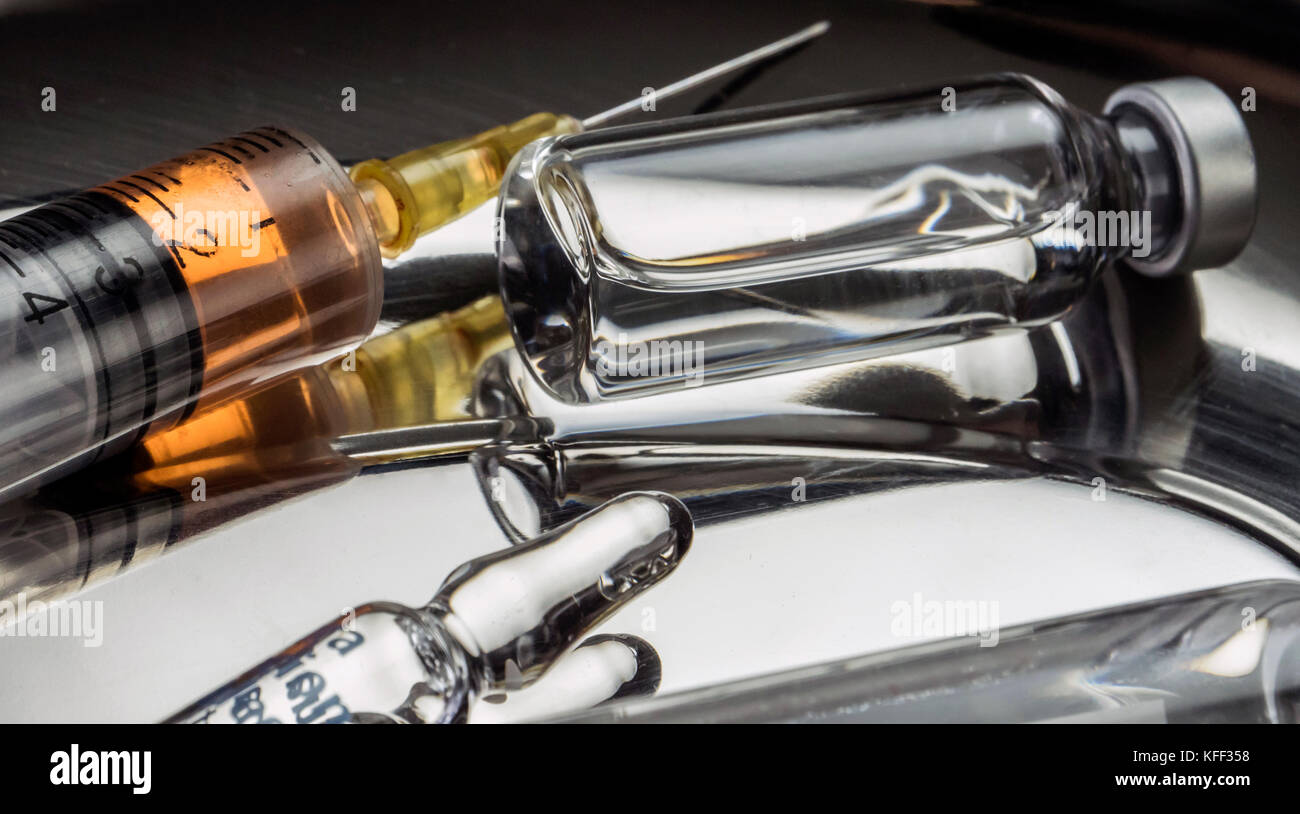Several Vials And Syringe In Laboratory, Conceptual Image Stock Photo ...