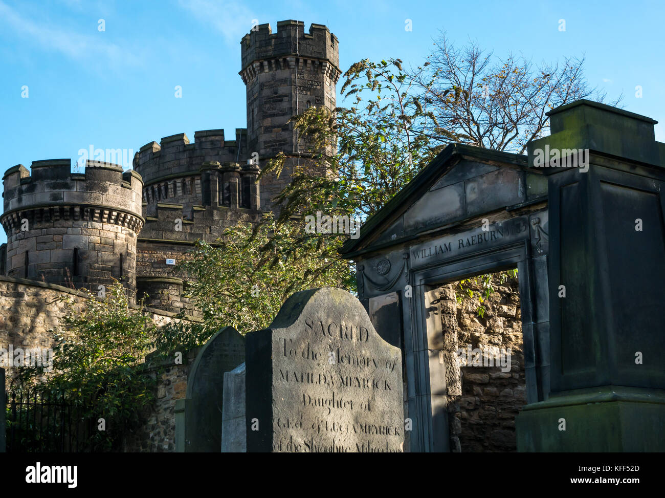 Gravestones and mausoleum of William Raeburn in Old Calton burial ground cemetery, Edinburgh, Scotland, UK Stock Photo