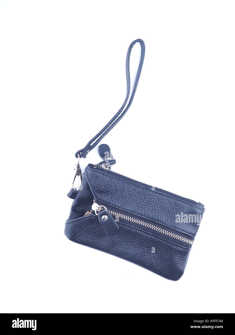black purse with keys on a white background Stock Photo - Alamy