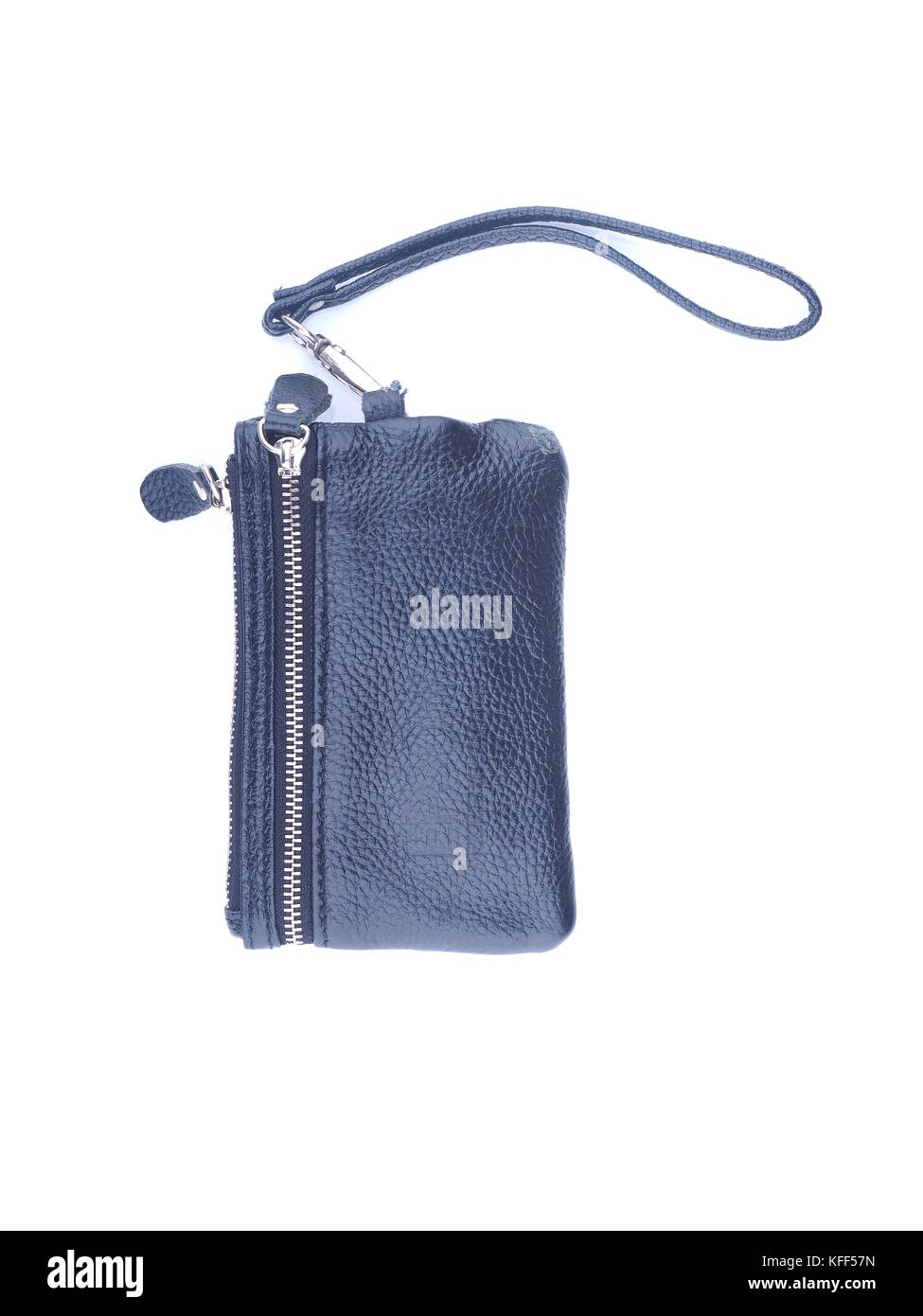 black purse with keys on a white background Stock Photo - Alamy