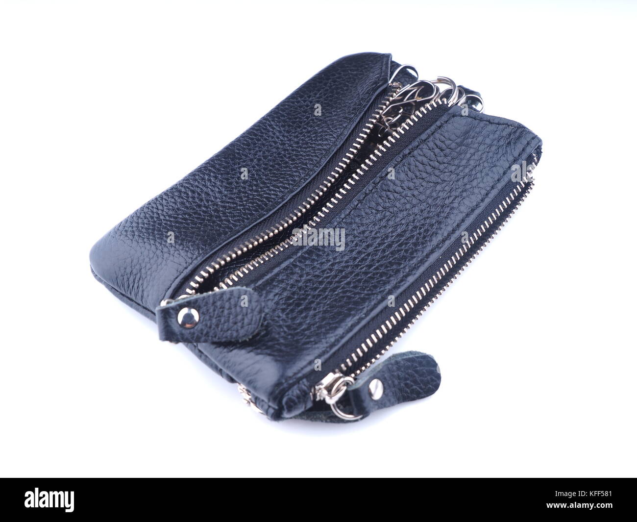 black purse with keys on a white background Stock Photo - Alamy