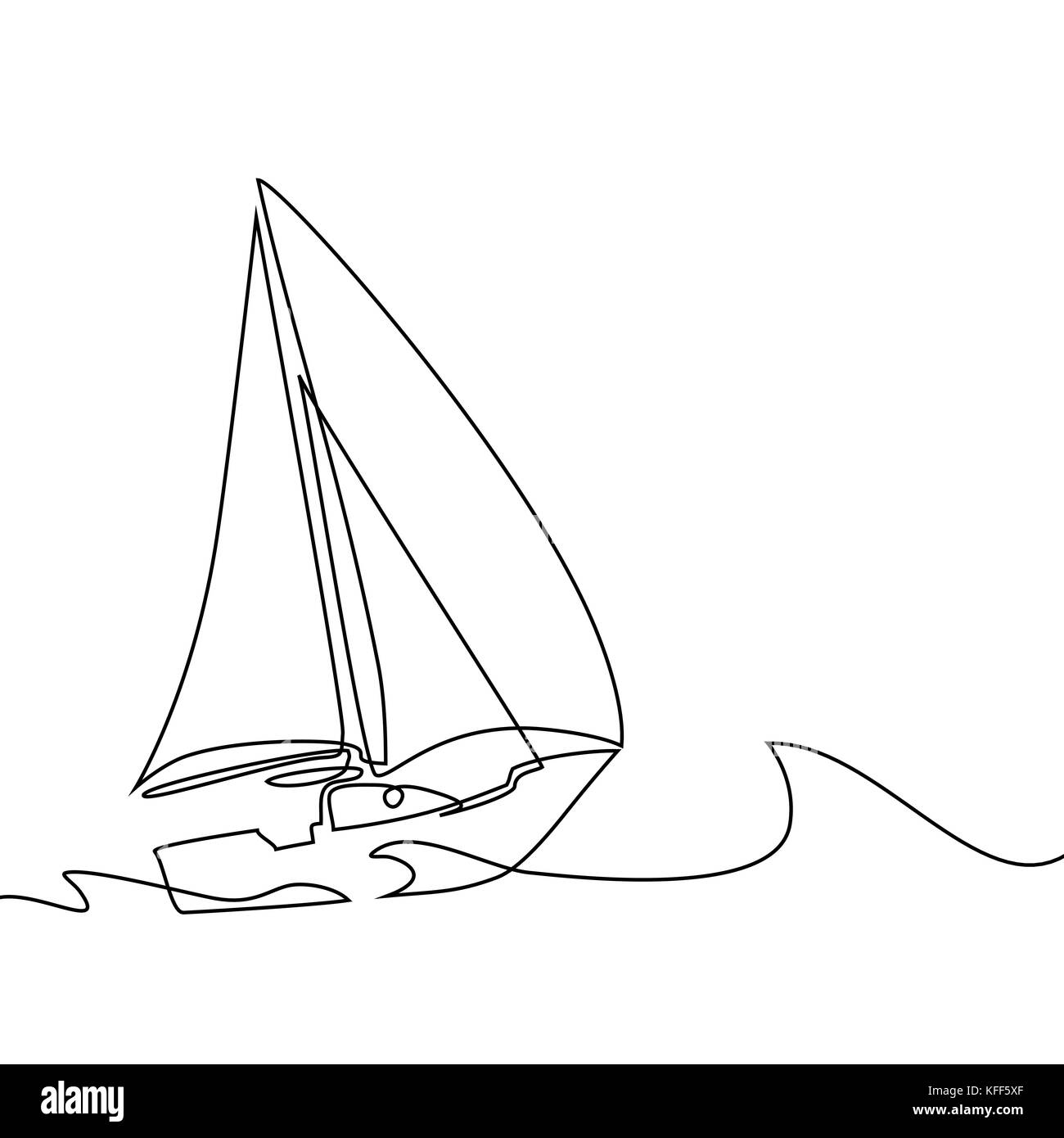 Continuous line drawing of sailboat in big waves of sea. Business icon. Vector illustration Stock Vector