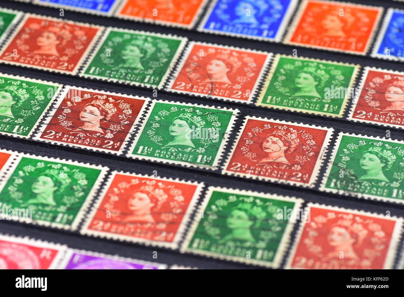 Old British empire stamp collection Queen Elizabeth II Stock Photo