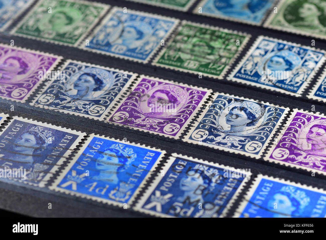 Old British empire stamp collection Queen Elizabeth II Stock Photo