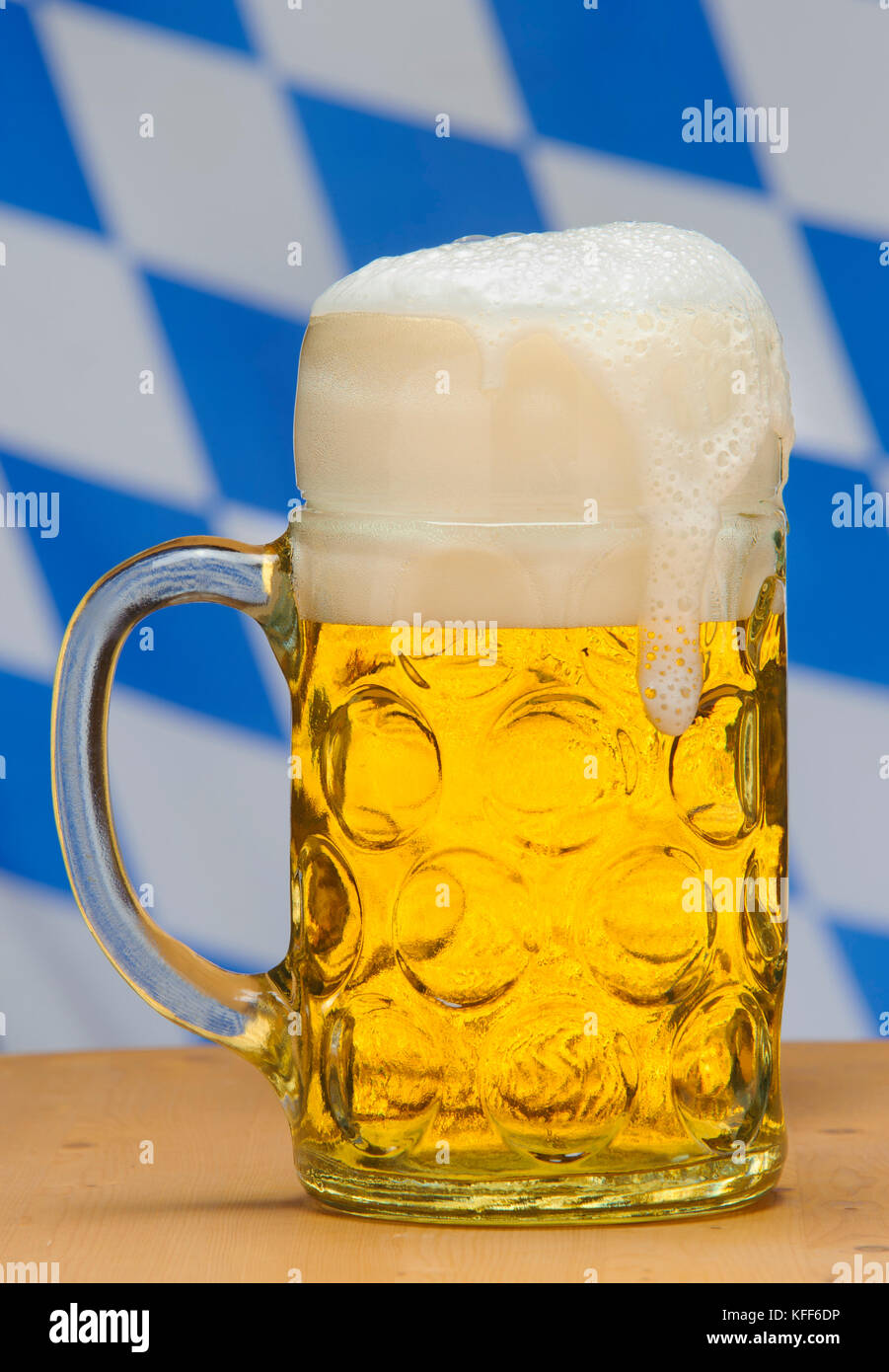 big mug of bavarian lager beer with flag of Bavaria Stock Photo