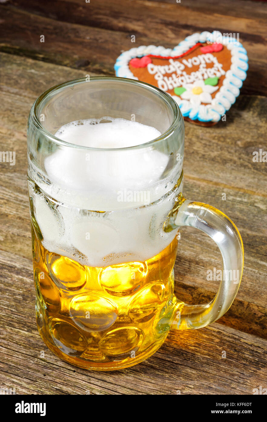 big mug of bavarian lager beer at Oktoberfest in Munich Stock Photo