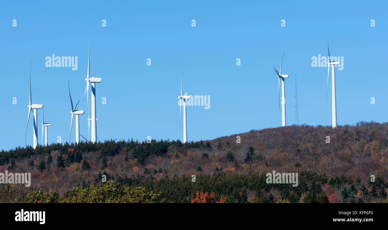 Mountain top wind genertors in western Massachusetts, USA. Stock Photo