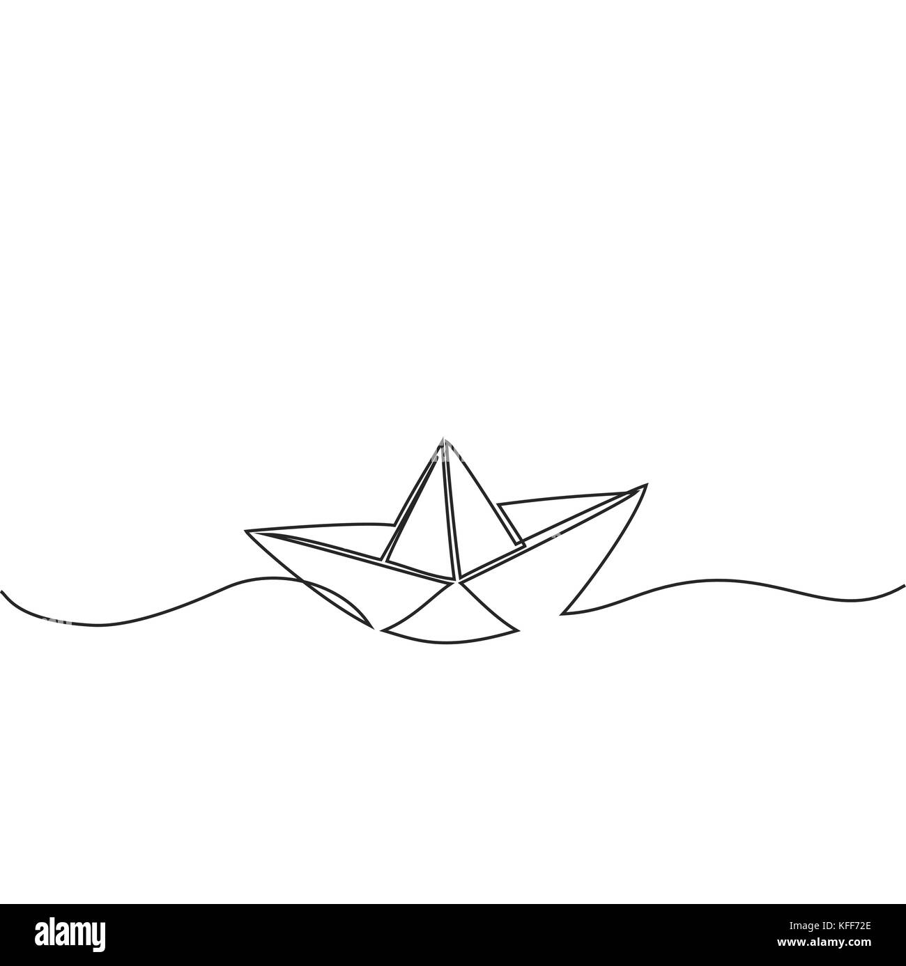 Continuous line drawing of paper boat. Business icon. Vector illustration Stock Vector