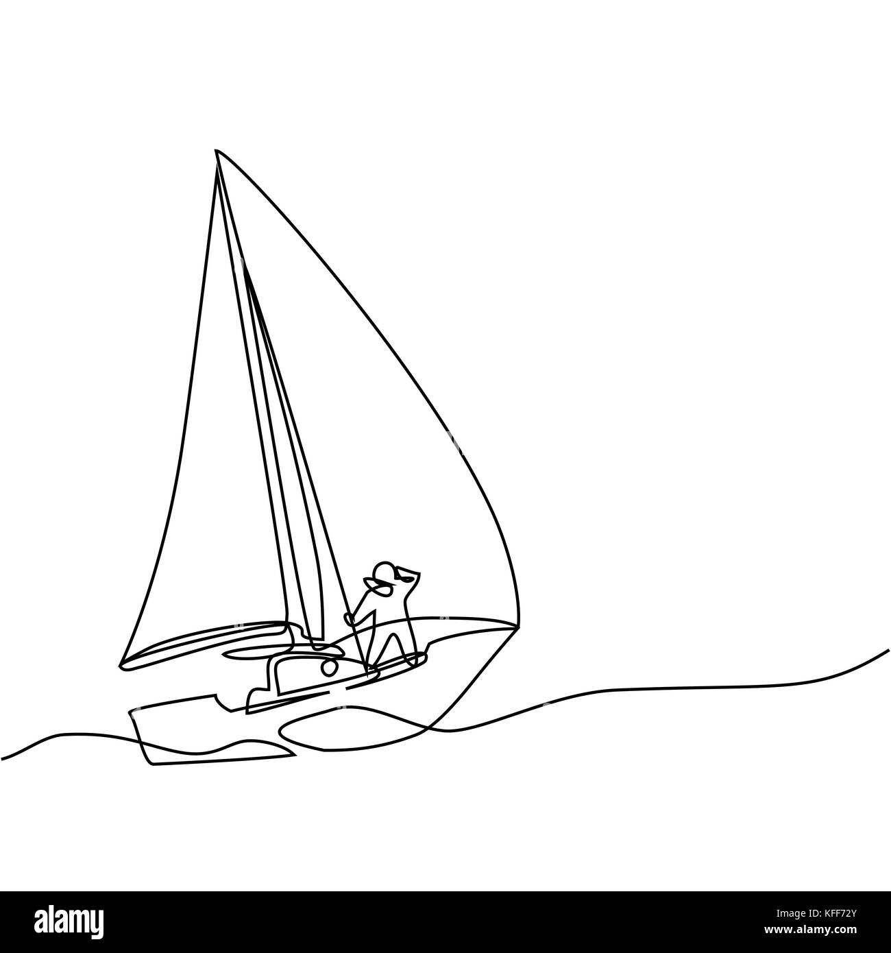 Continuous line drawing of sailboat with captain. Business icon. Vector illustration Stock Vector