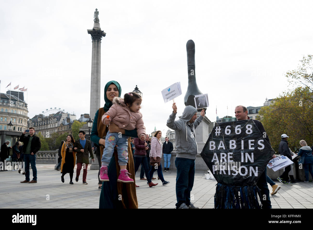 Trafalgar Square, London, UK. 28th Oct, 2017. #66BABIES Protest movement against the 668 babies who are currently locked up in Turkey jail with or without their parents  . The demonstrators denounce the horrible living conditions and the ridiculous reasons sometimes that why some womens are  put in jail,  Trafalgar Square,London. 28/10/2017 Credit: Alexandra Salou/Alamy Live News Stock Photo