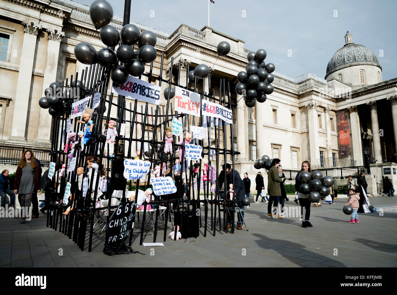 Trafalgar Square, London, UK. 28th Oct, 2017. #66BABIES Protest movement against the 668 babies who are currently locked up in Turkey jail with or without their parents  . The demonstrators denounce the horrible living conditions and the ridiculous reasons sometimes that why some womens are  put in jail,  Trafalgar Square,London. 28/10/2017 Credit: Alexandra Salou/Alamy Live News Stock Photo