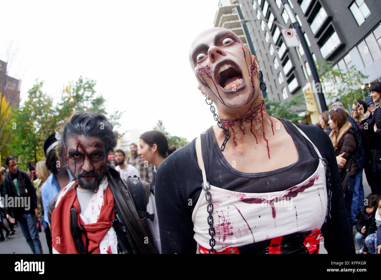 Montreal, Canada. 28th October, 2017. Participants of the 2017 Montreal Zombie Walk. Credit: Mario Beauregard Beaustock/Alamy Live News Stock Photo