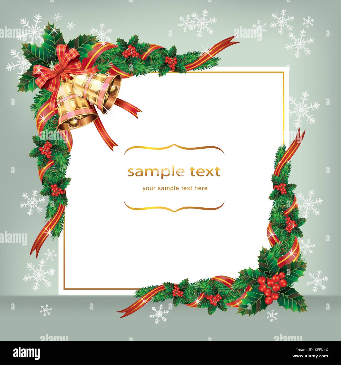 Christmas background with ribbon bells and berry. Vector Illustration ...