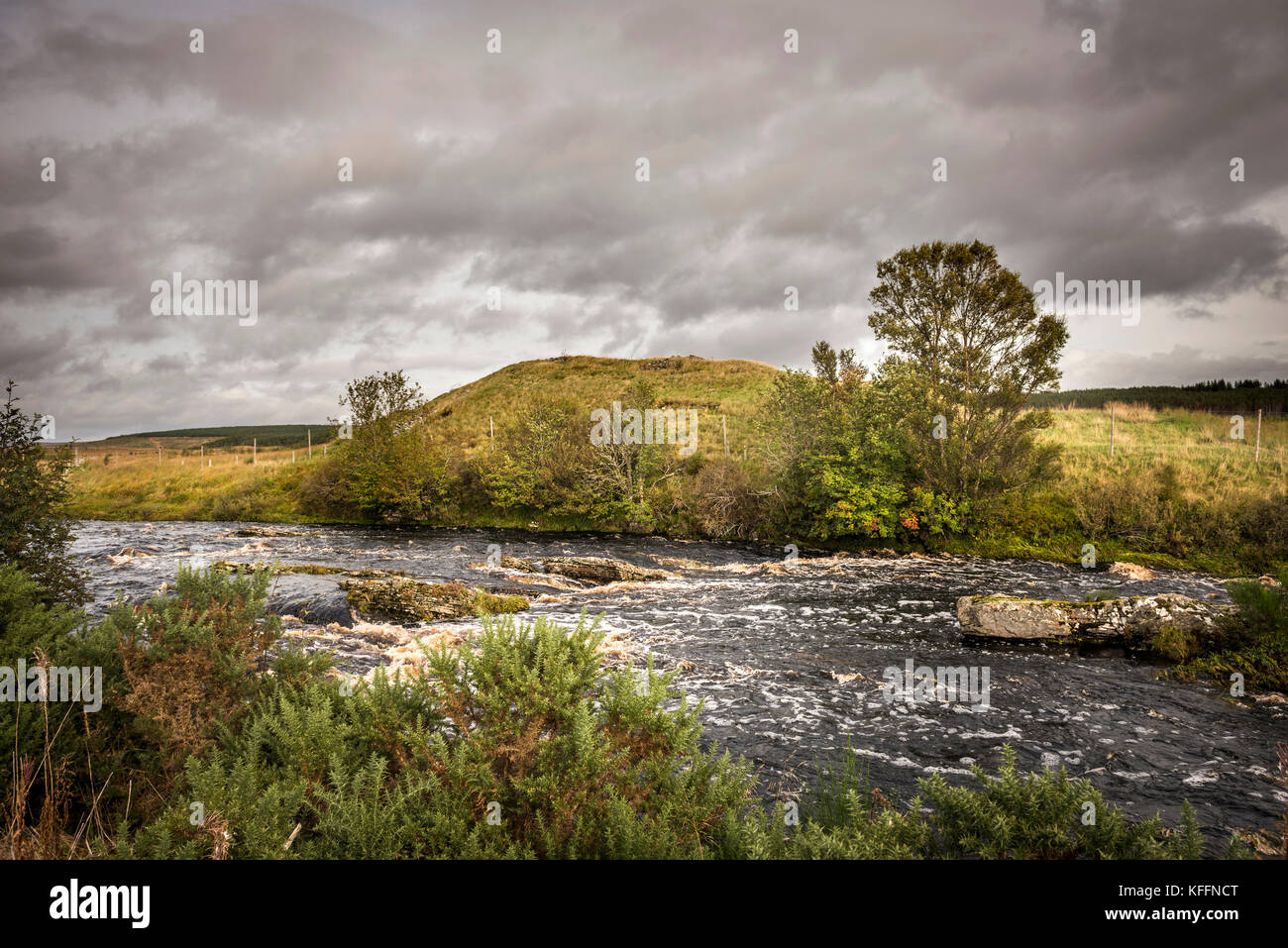 The ruined Iron Age Broch on Strath Tirry near Lairg, Scottish highlands, UK Stock Photo