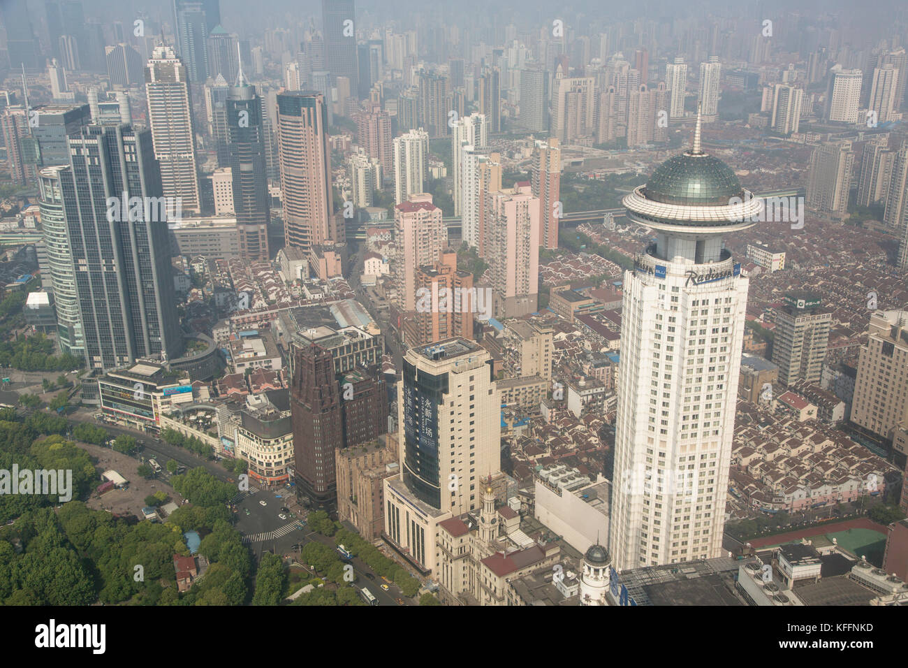 Aerial view of skyscrapers in downtown of Shanghai city, China Stock ...