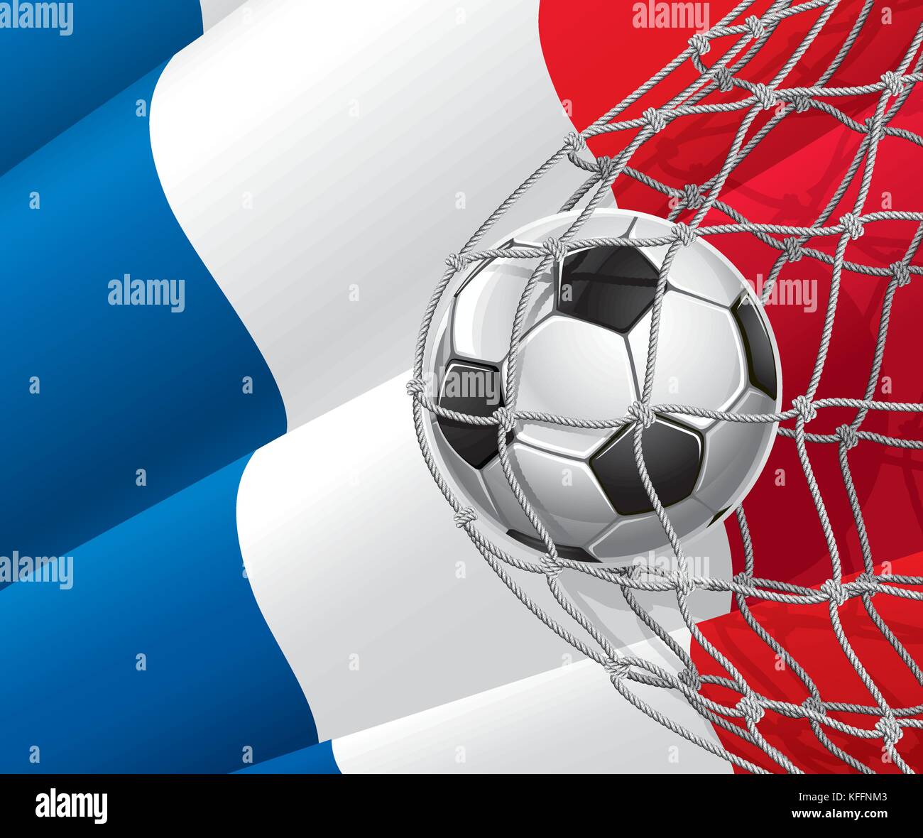 Soccer Goal. French flag with a soccer ball in a net. Vector