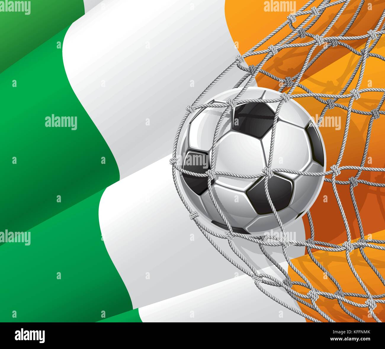 Soccer Goal. Irish flag with a soccer ball in a net. Vector illustration Stock Vector Image