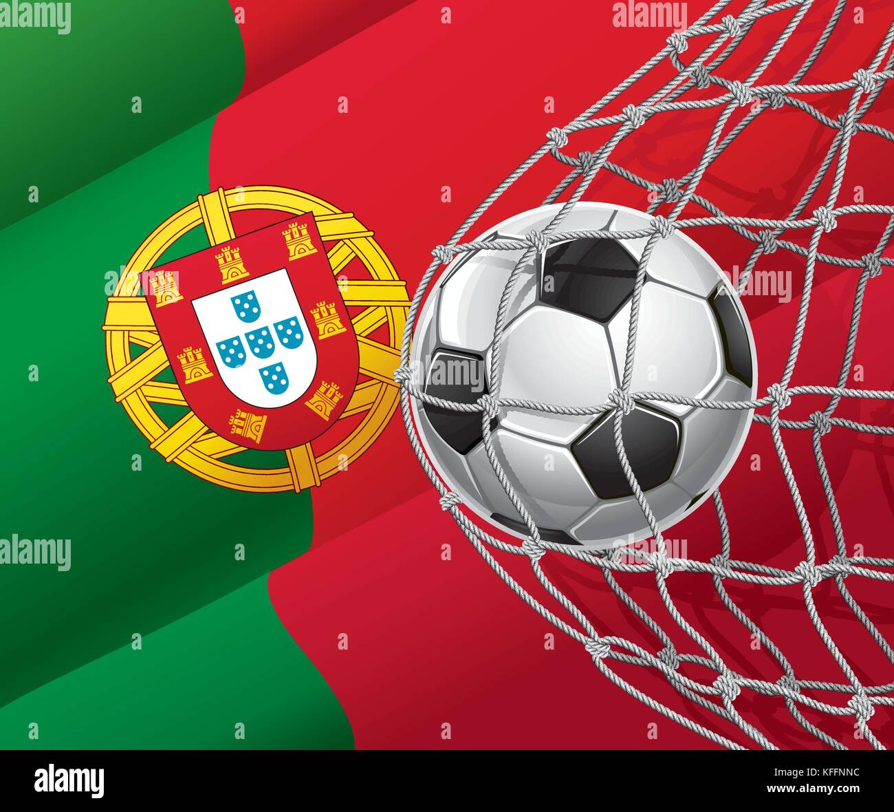 Soccer Goal. Portuguese flag with a soccer ball in a net. Vector illustration Stock Vector Image