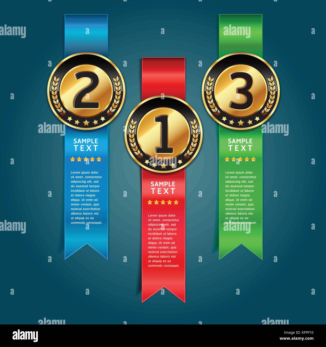 Colorful Medals with Ribbon Style Number Options Banner & Card. Vector ...