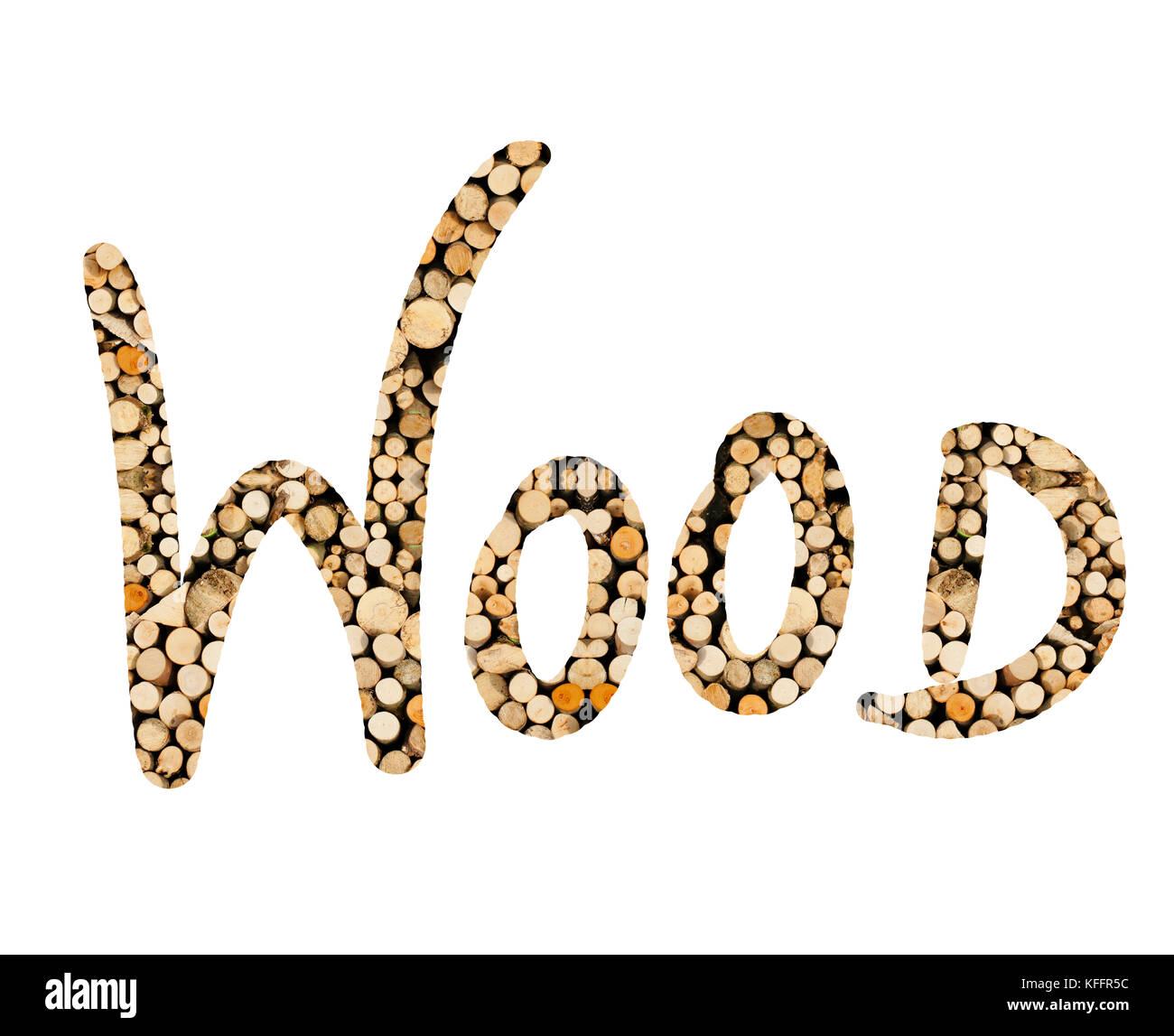 das Wort Wood mit Holz Stangen geschrieben, dargestellt Stock Photo