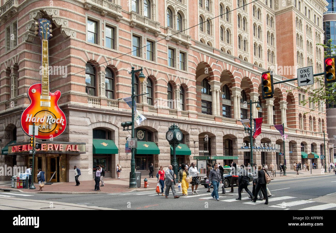 Market Street and Pennsylvania Convention Center in downtown Philadelphia, Pennsylvania, USA Stock Photo