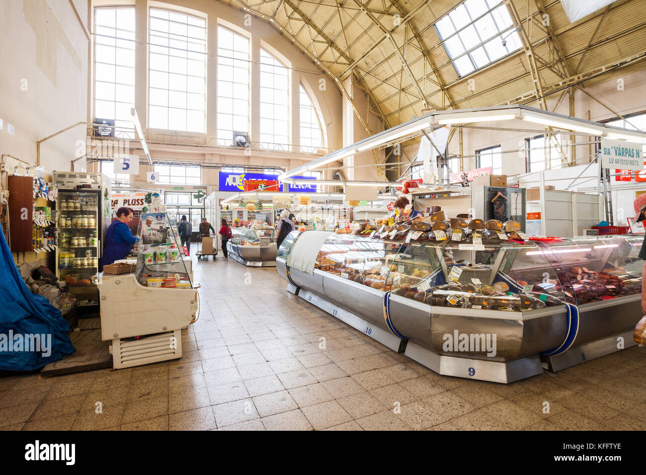 Bread and meat counters at the Central Market in Riga, Latvia Stock