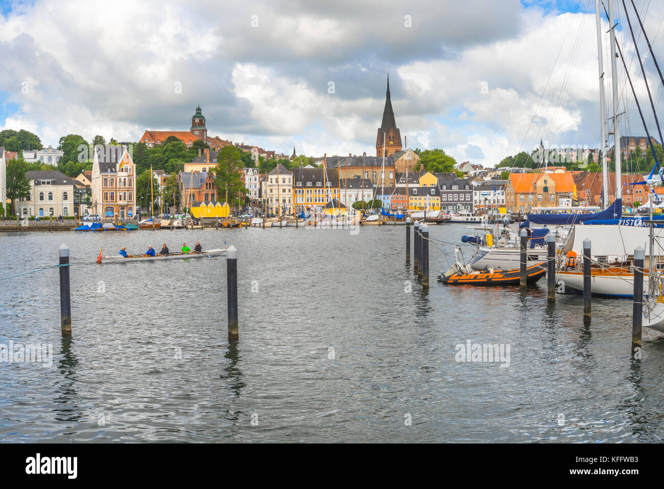 inner port and panorama of the coastal town Flensburg at the Baltic Sea