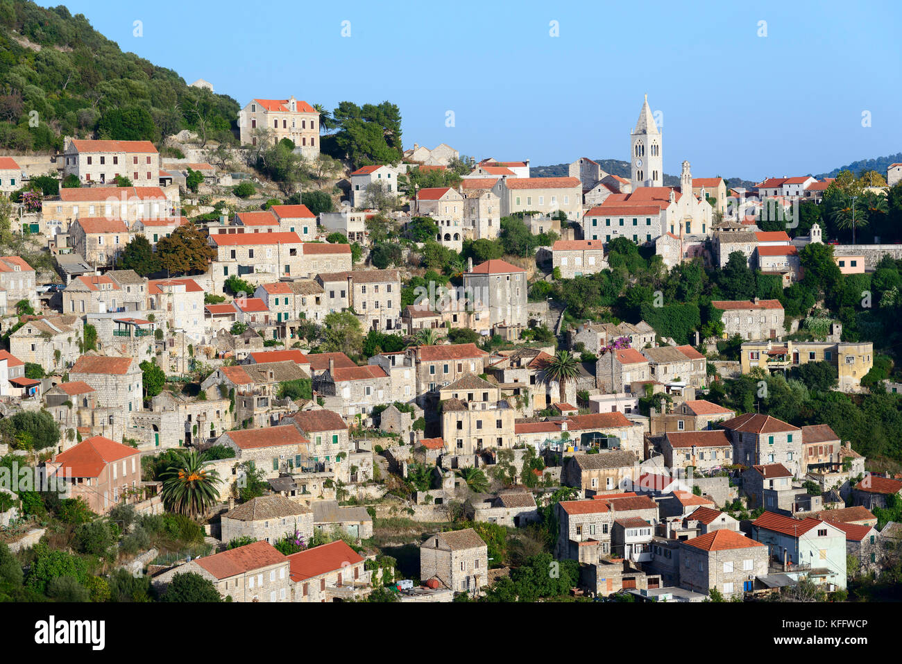 Island Capital City Lastovo, Adriatic Sea, Mediterranean Sea, Krk, Kvarner Gulf or Bay, Croatia Stock Photo