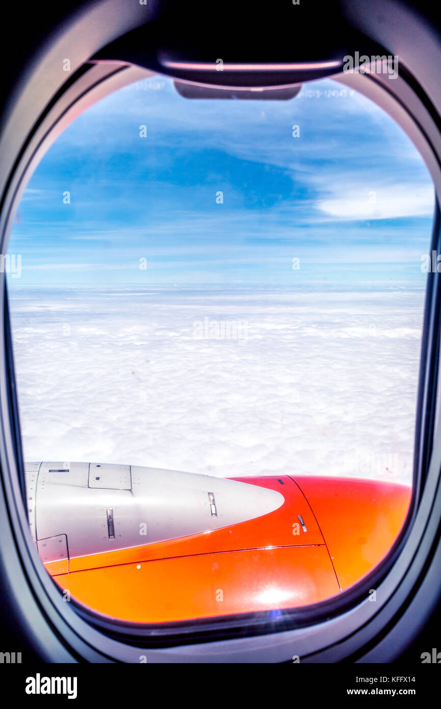 blue sky and white cloud formation looked from airplane window Stock ...