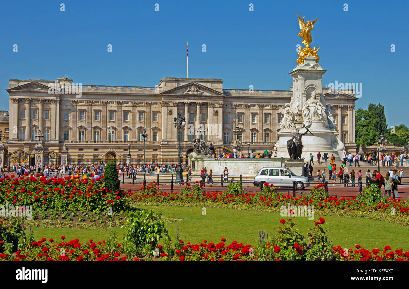 London, Buckingham Palace, and Queen Victoria Memorial, England, Stock Photo