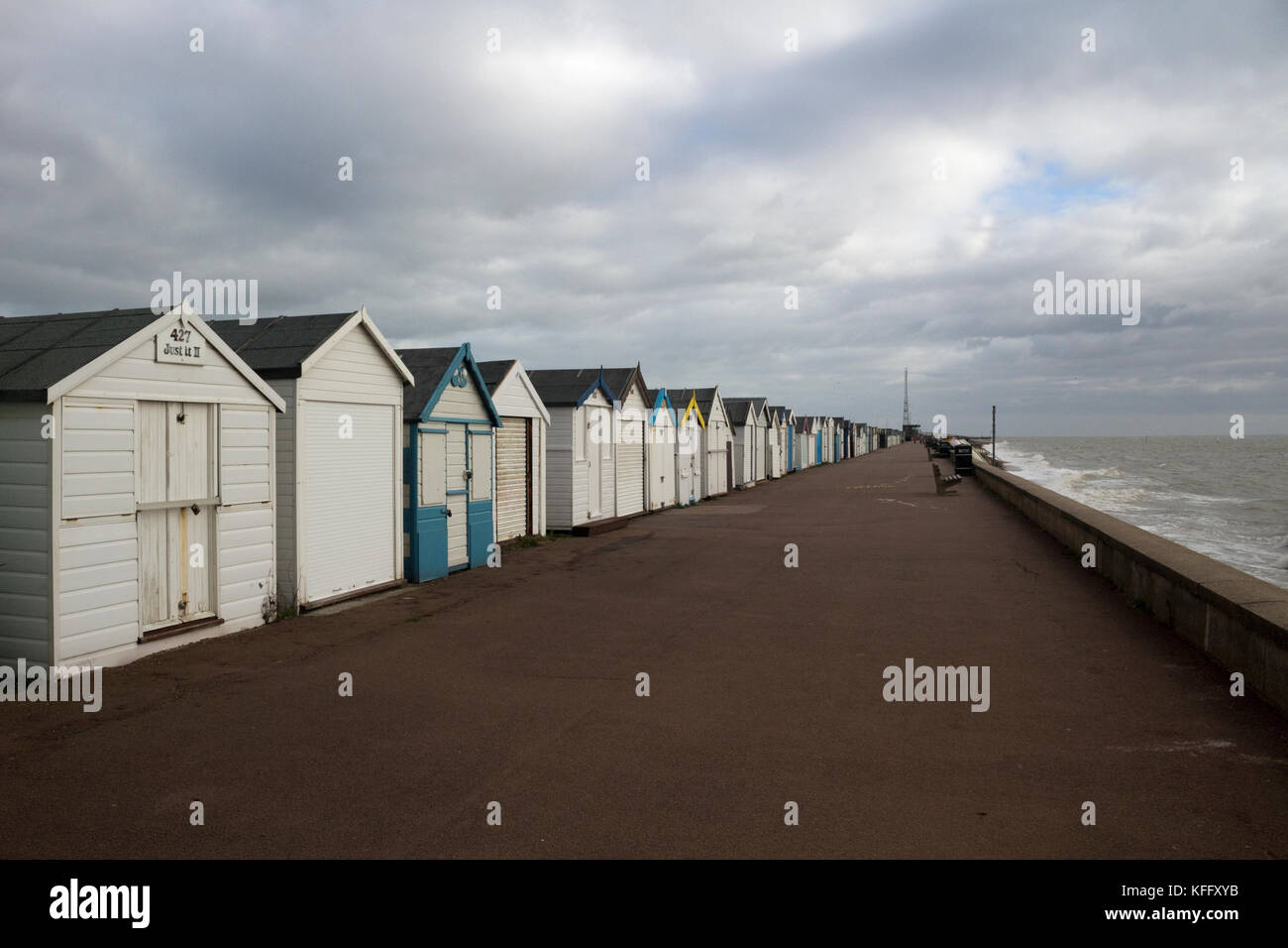 Thorpe Bay Beach Huts, near SouthendonSea, Essex, England Stock Photo