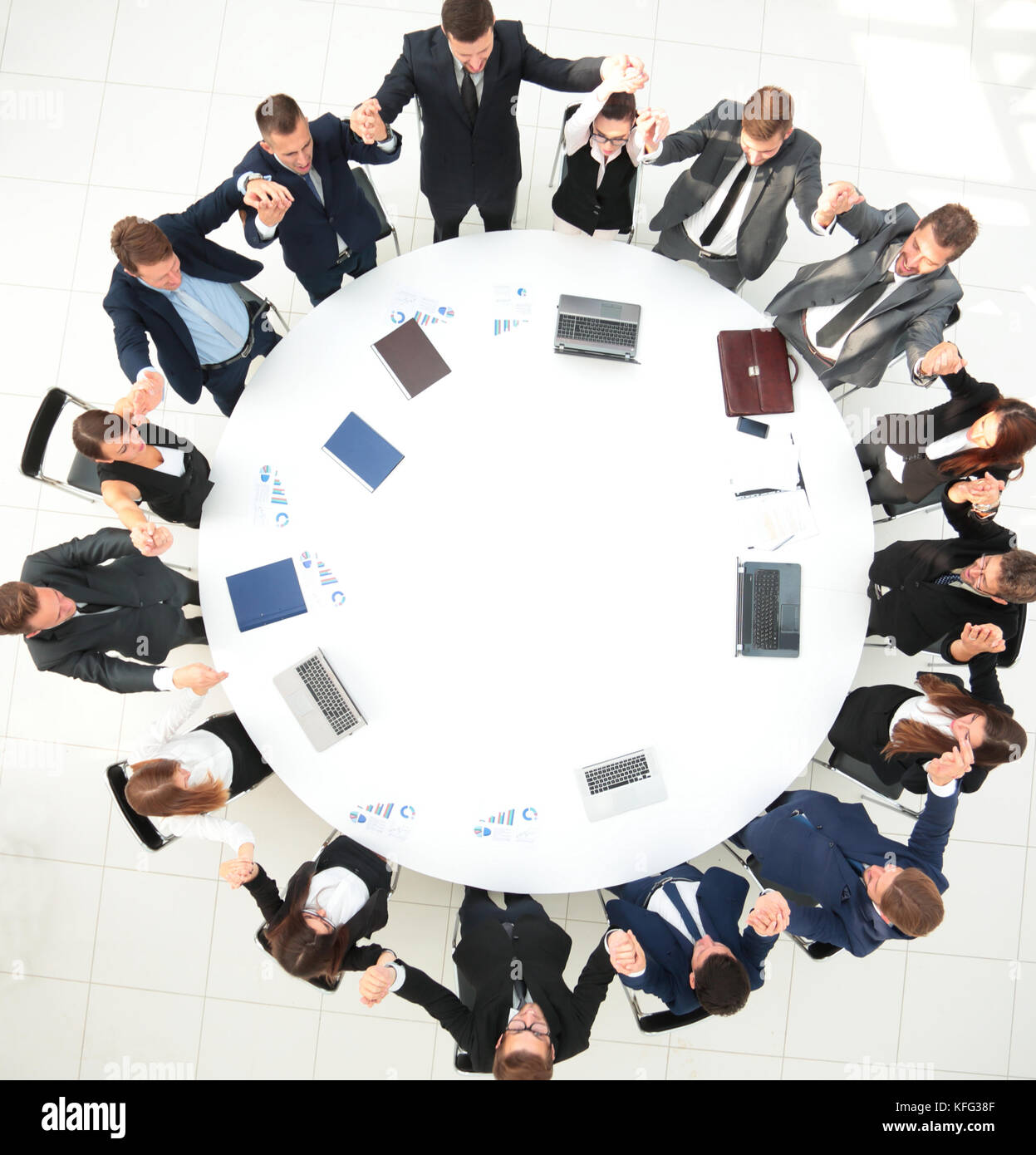 view from the top.large business team sitting at the round table and ...