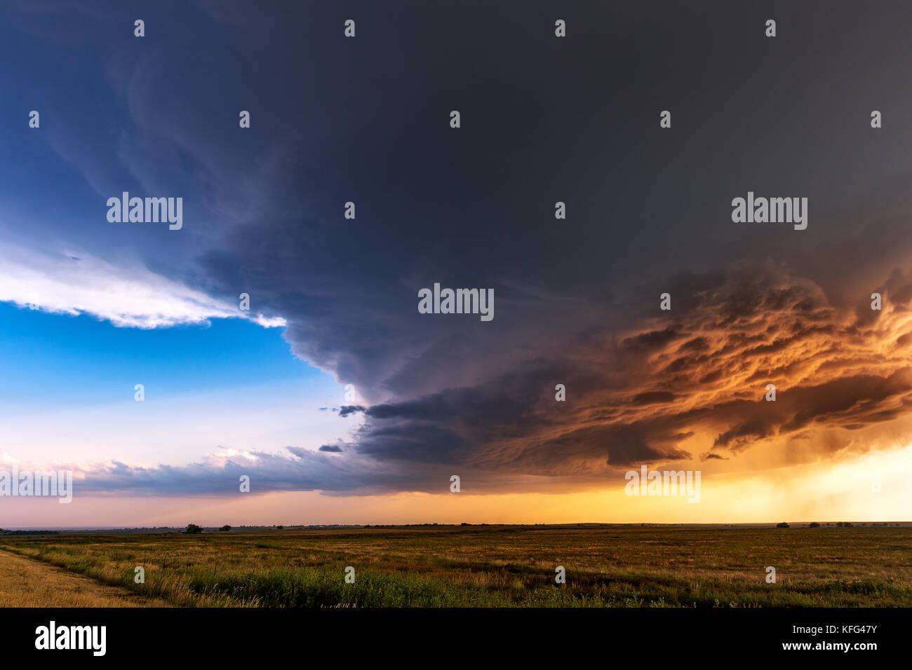 Supercell thunderstorm at sunset near Lamar, Colorado Stock Photo