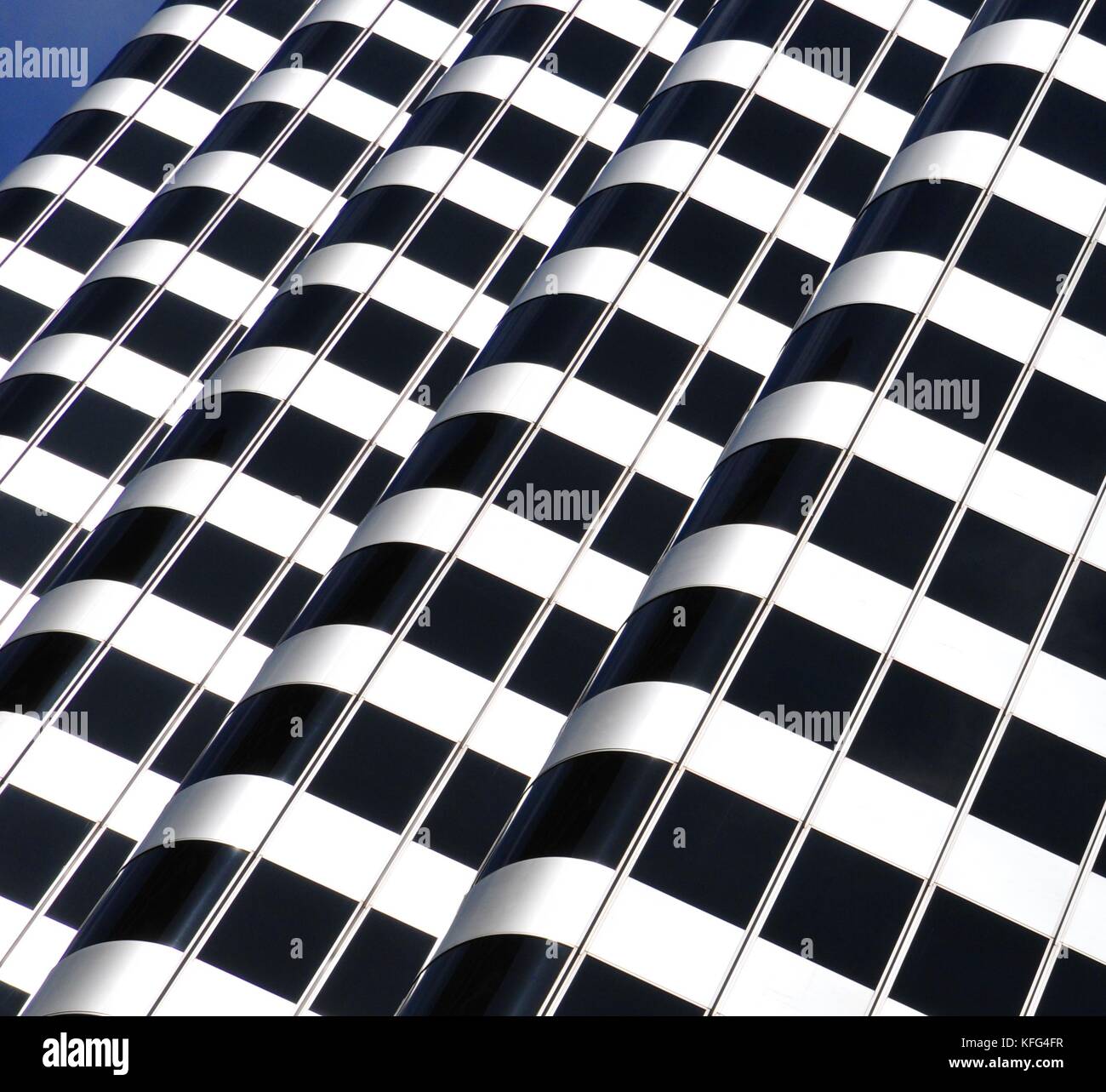 Abstract buildings in San Francisco artistically captured representing black and while zebra pattern or cross walk. Stock Photo