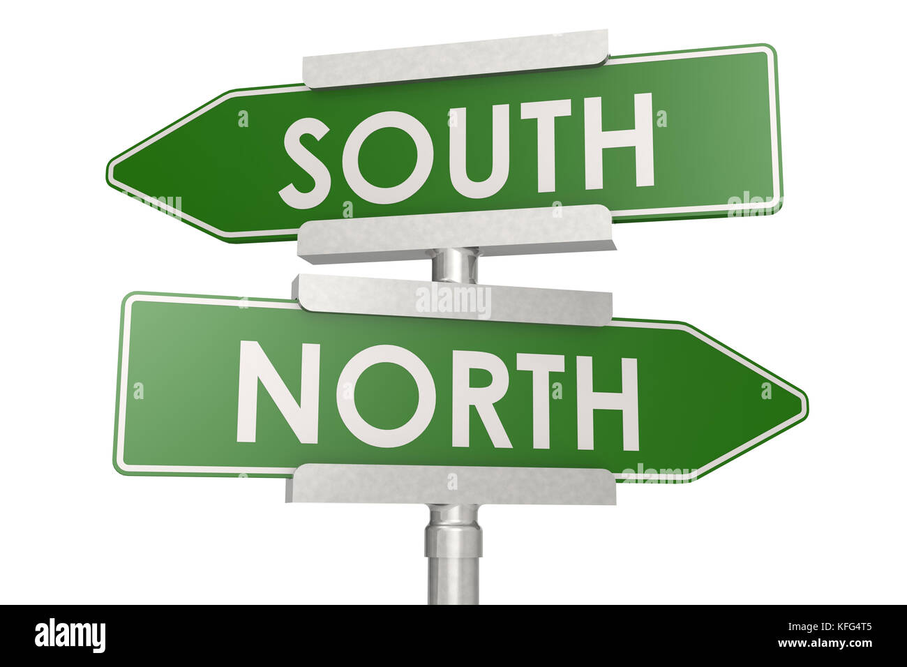 North and south green road sign. 3D rendering Stock Photo