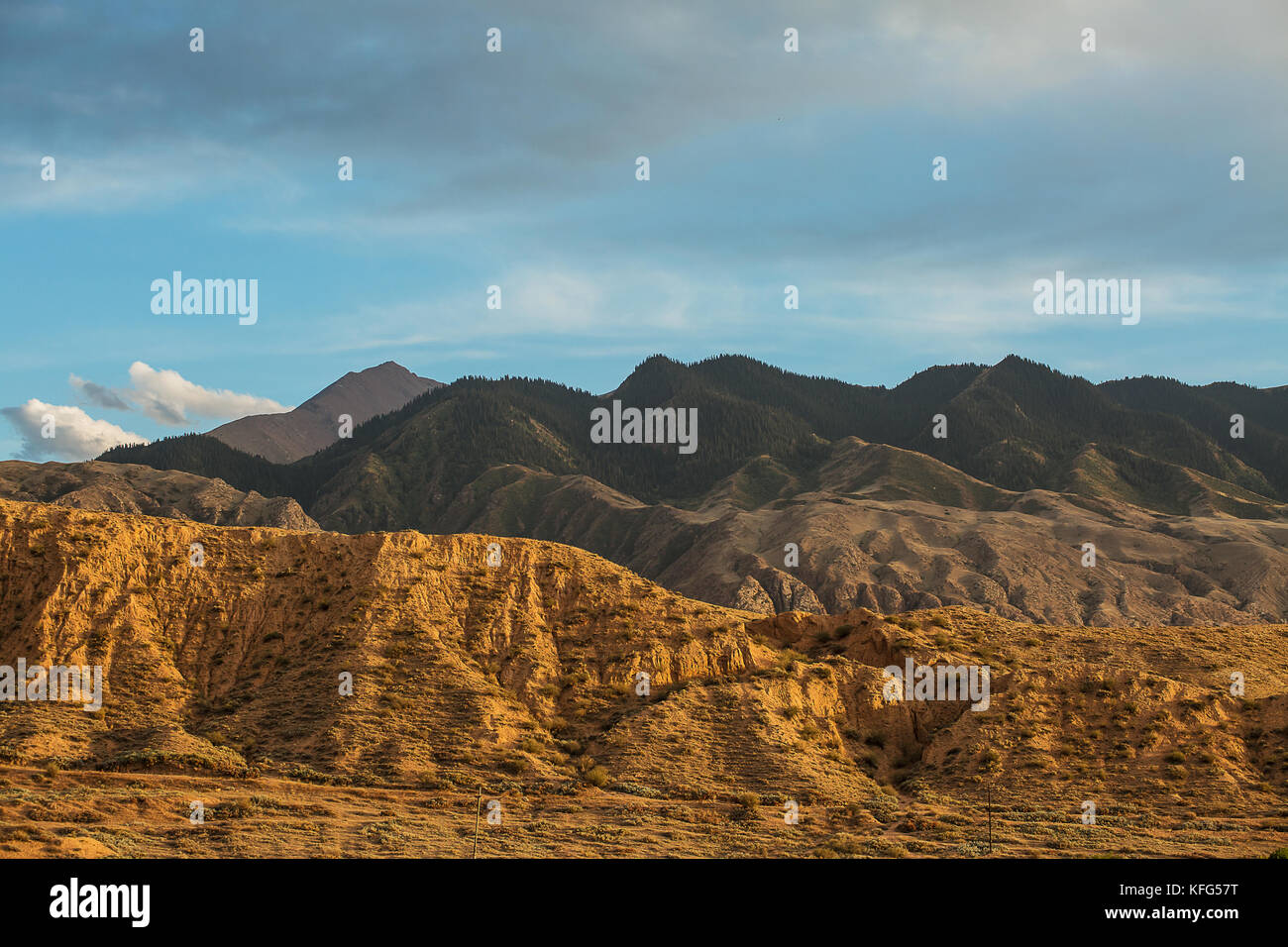 Beautiful photos of mountains on the southern shore of the Issyk-Kul Lake . Kyrgyzstan . Stock Photo