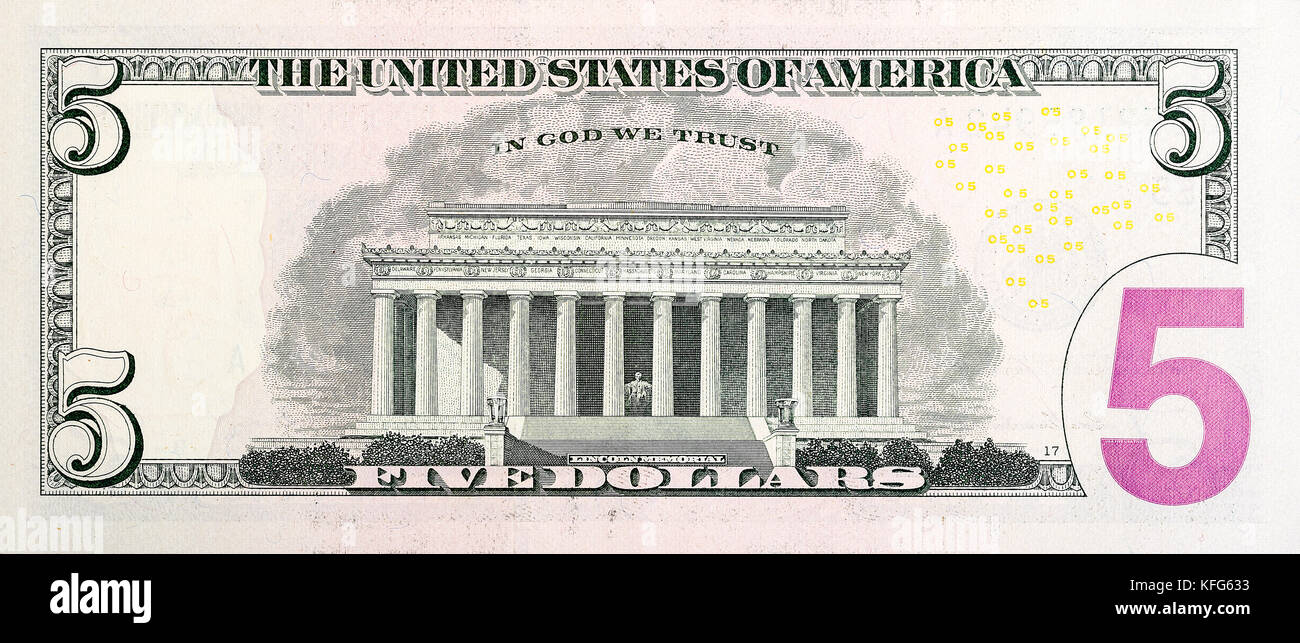 Five U.S. dollar bill. Stock Photo